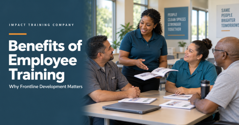 Frontline employees discuss the benefits of employee training with a workplace instructor
